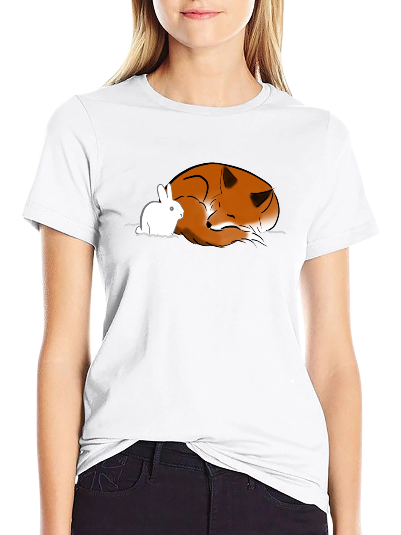 Black Fox and Rabbit Graphic T-Shirt - Unisex Black Tee view 9