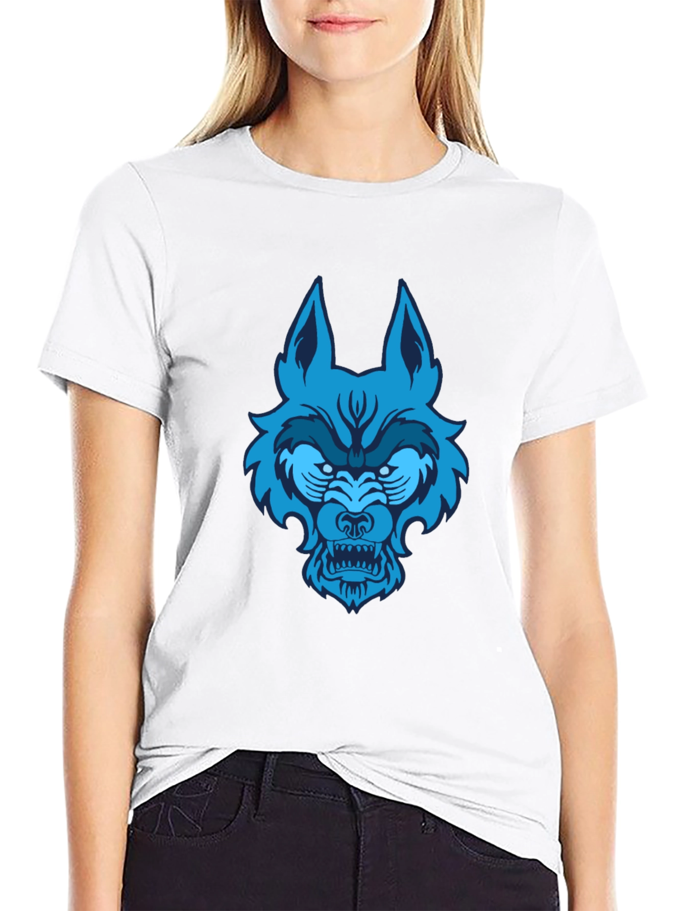 Black Blue Wolf Graphic Tee - Black Cotton T-Shirt view 9