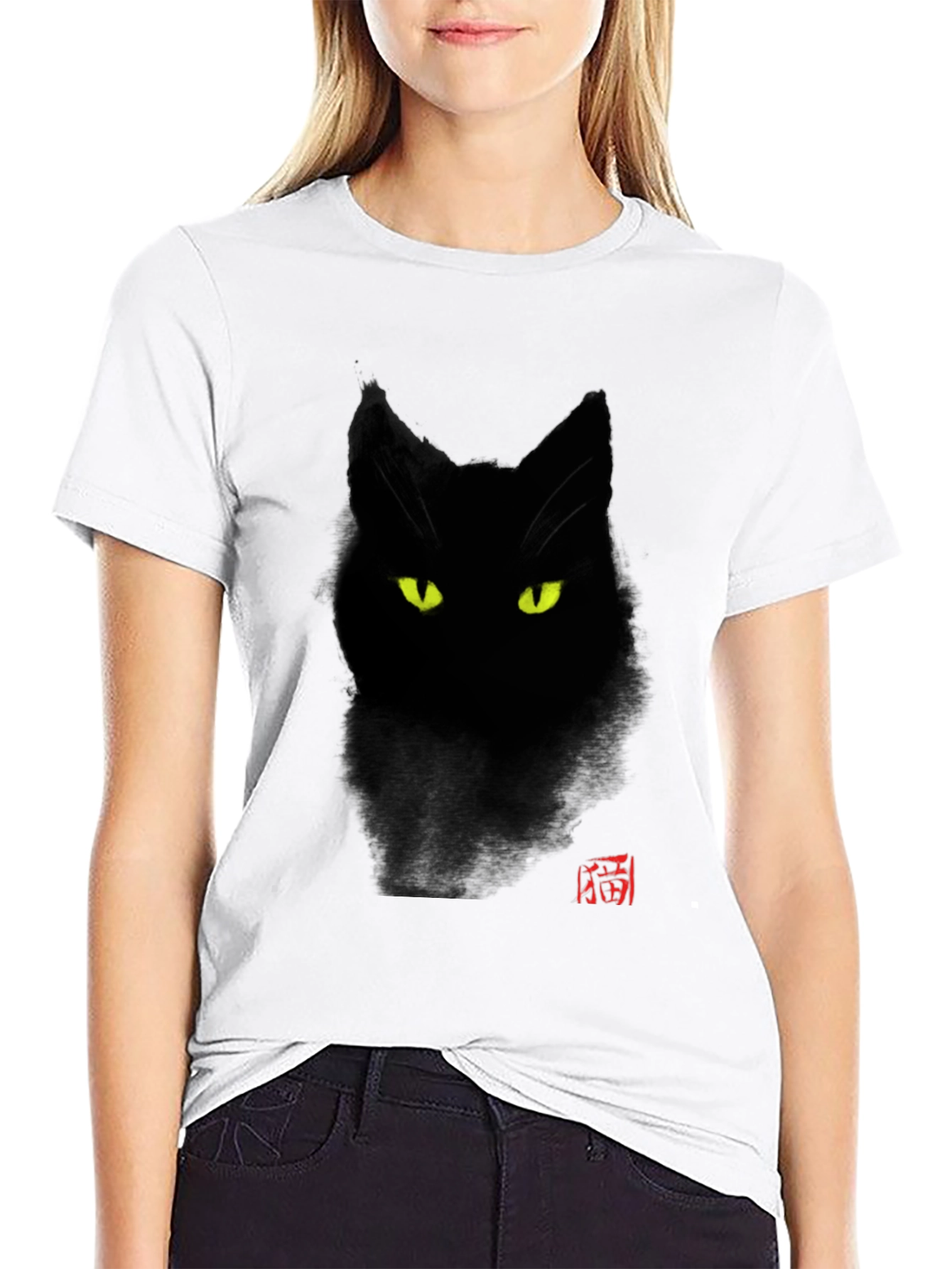 Black Black Cat T-Shirt - Glowing Eyes, Stylish Tee view 9