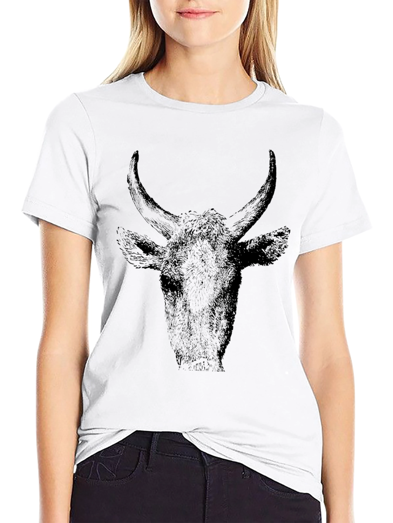 Black Bull Head Graphic Tee - Black Cotton T-Shirt view 9
