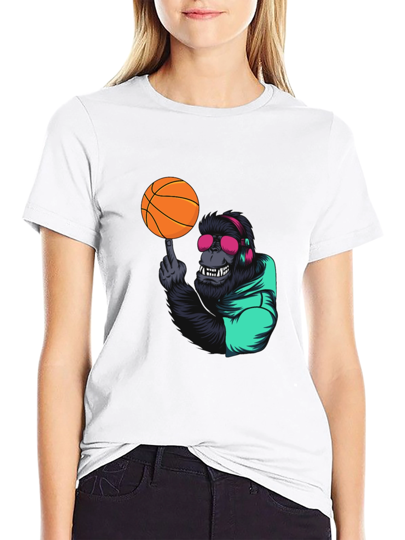 Black Cool Gorilla Basketball Graphic Tee view 9