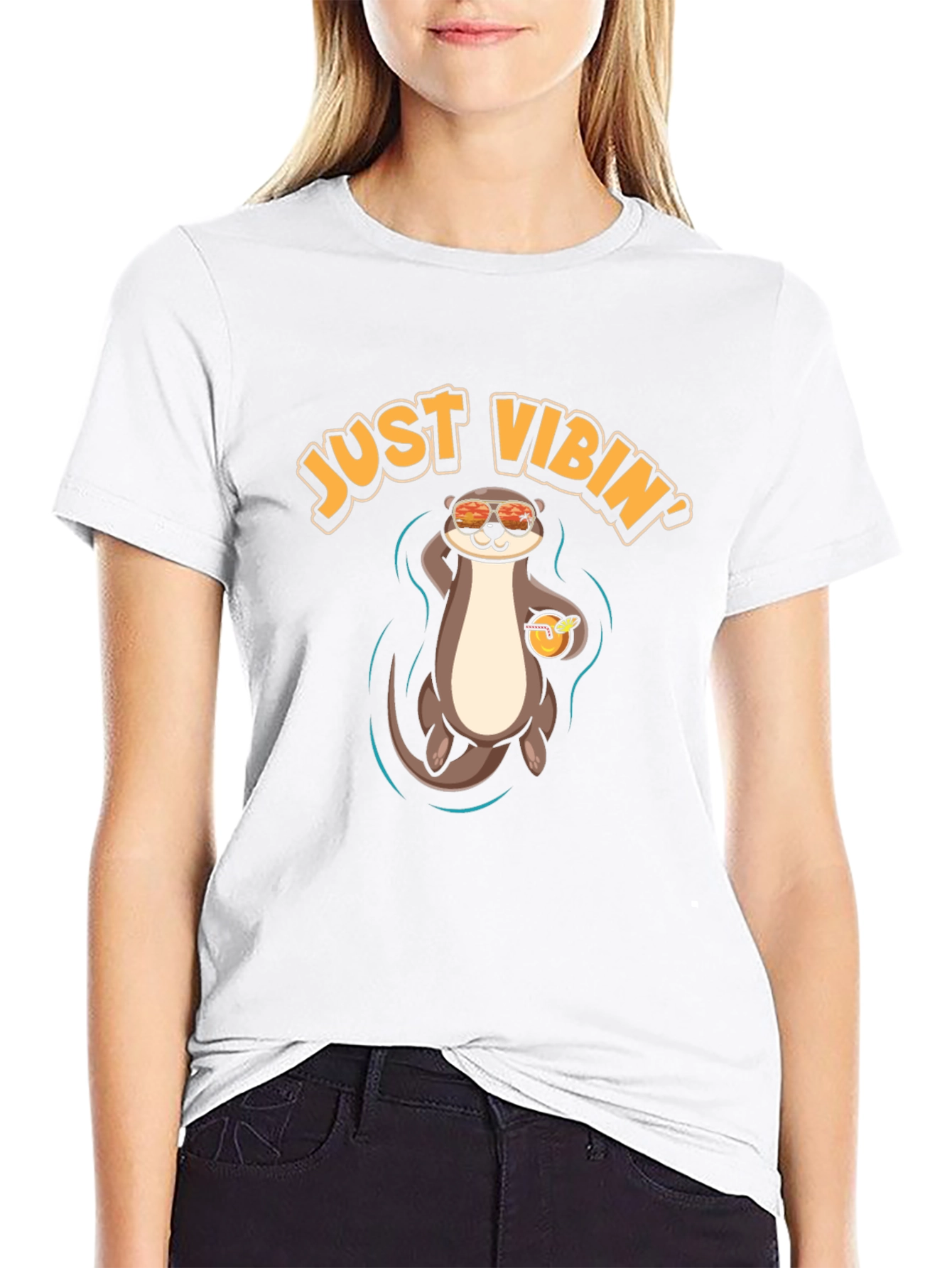 Black Just Vibin' Otter T-Shirt - Cool Summer Vibes view 9