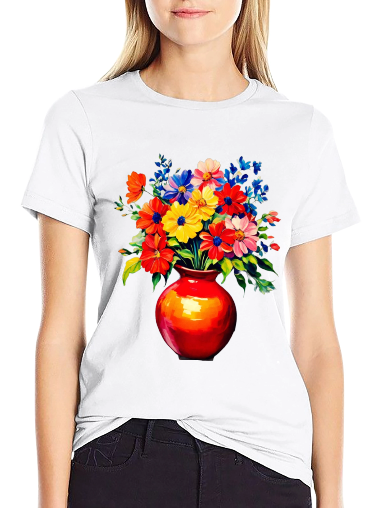 Black Floral Vase Graphic Tee - Vivid Black T-Shirt view 9