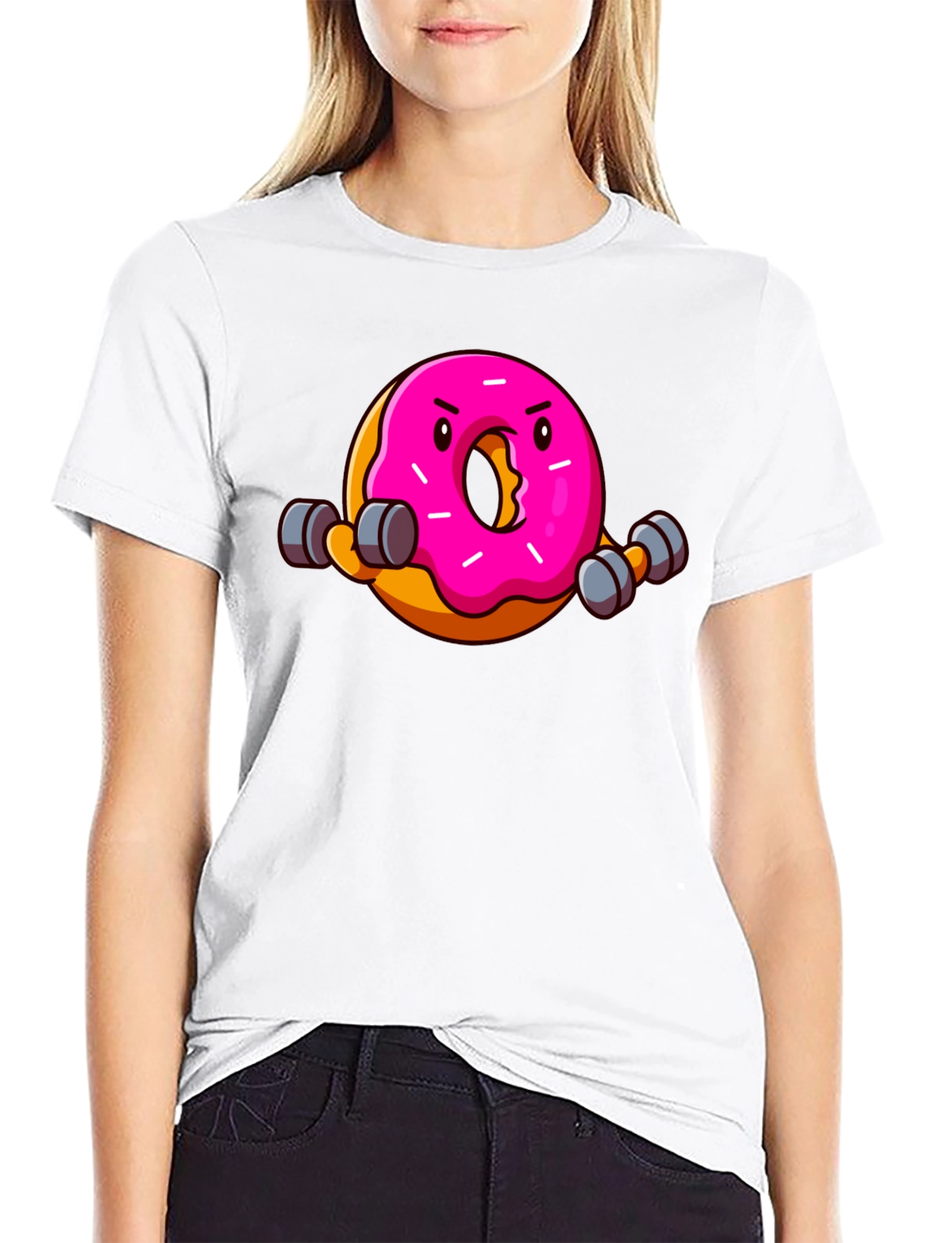 Black Donut Lifting Weights Funny T-Shirt view 9