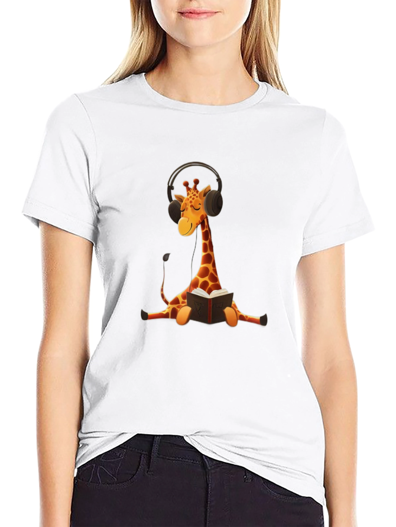 Black Giraffe Headphone Bookworm Graphic Tee view 9