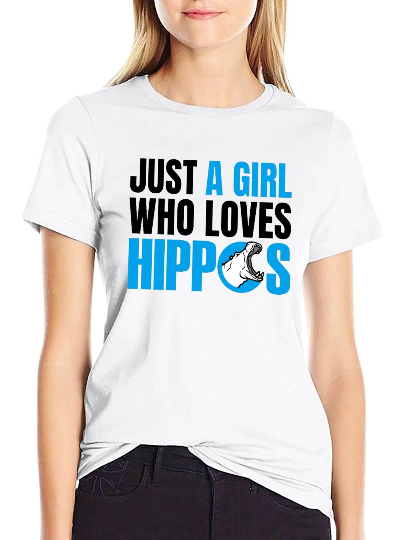 Black Just a Girl Who Loves Hippos T-Shirt - Black view 9
