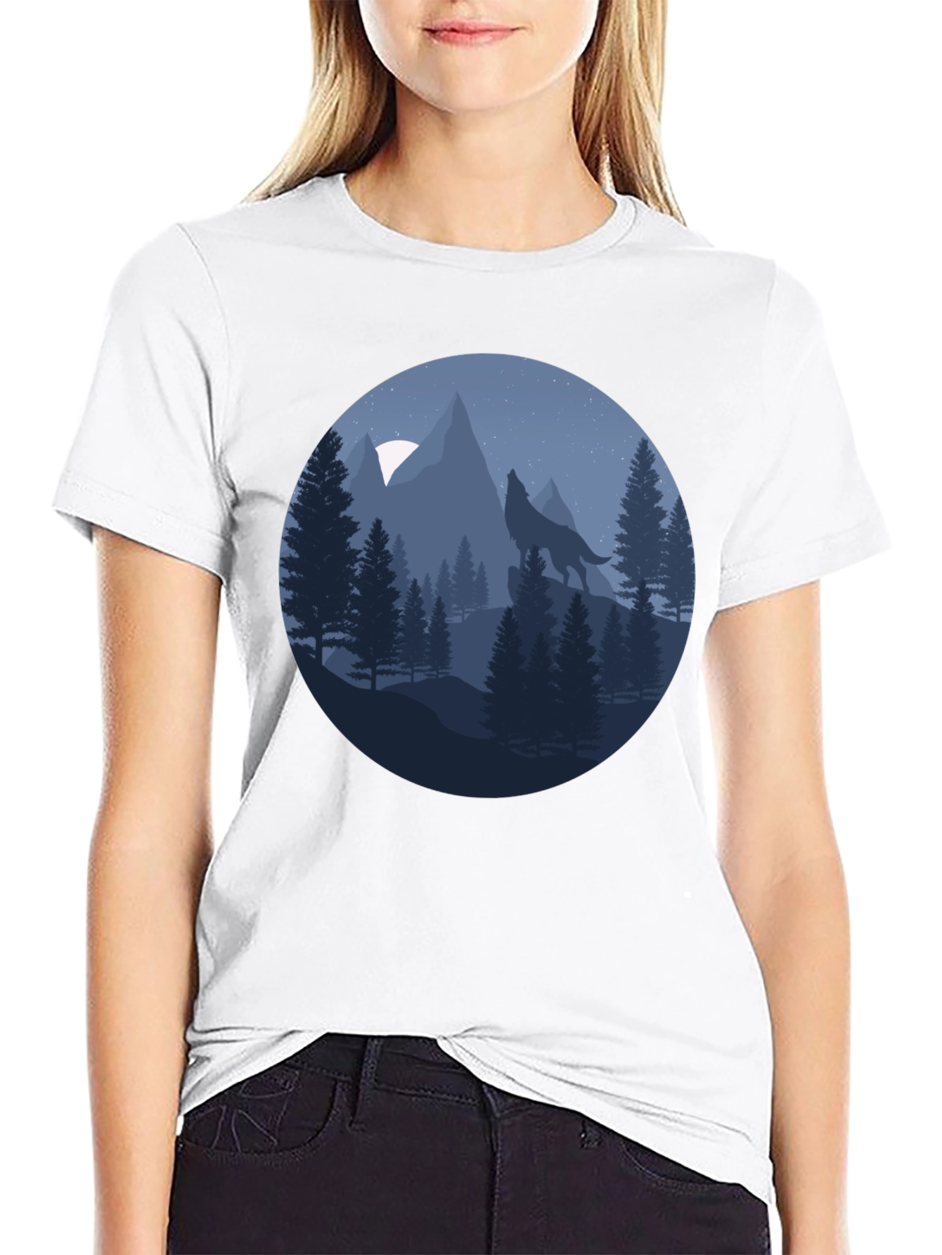 Black Wolf Howling at Moon T-Shirt - Nature Graphic Tee view 9