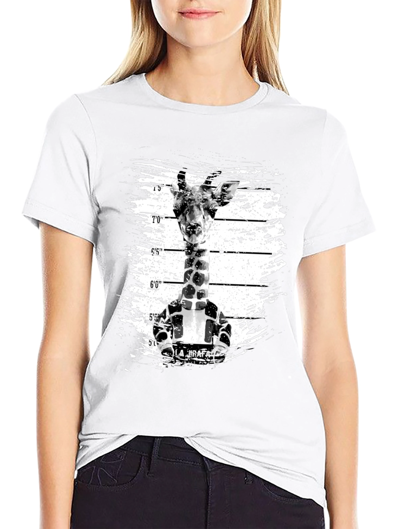 Black Funny Giraffe Mugshot Graphic Tee - Black view 9