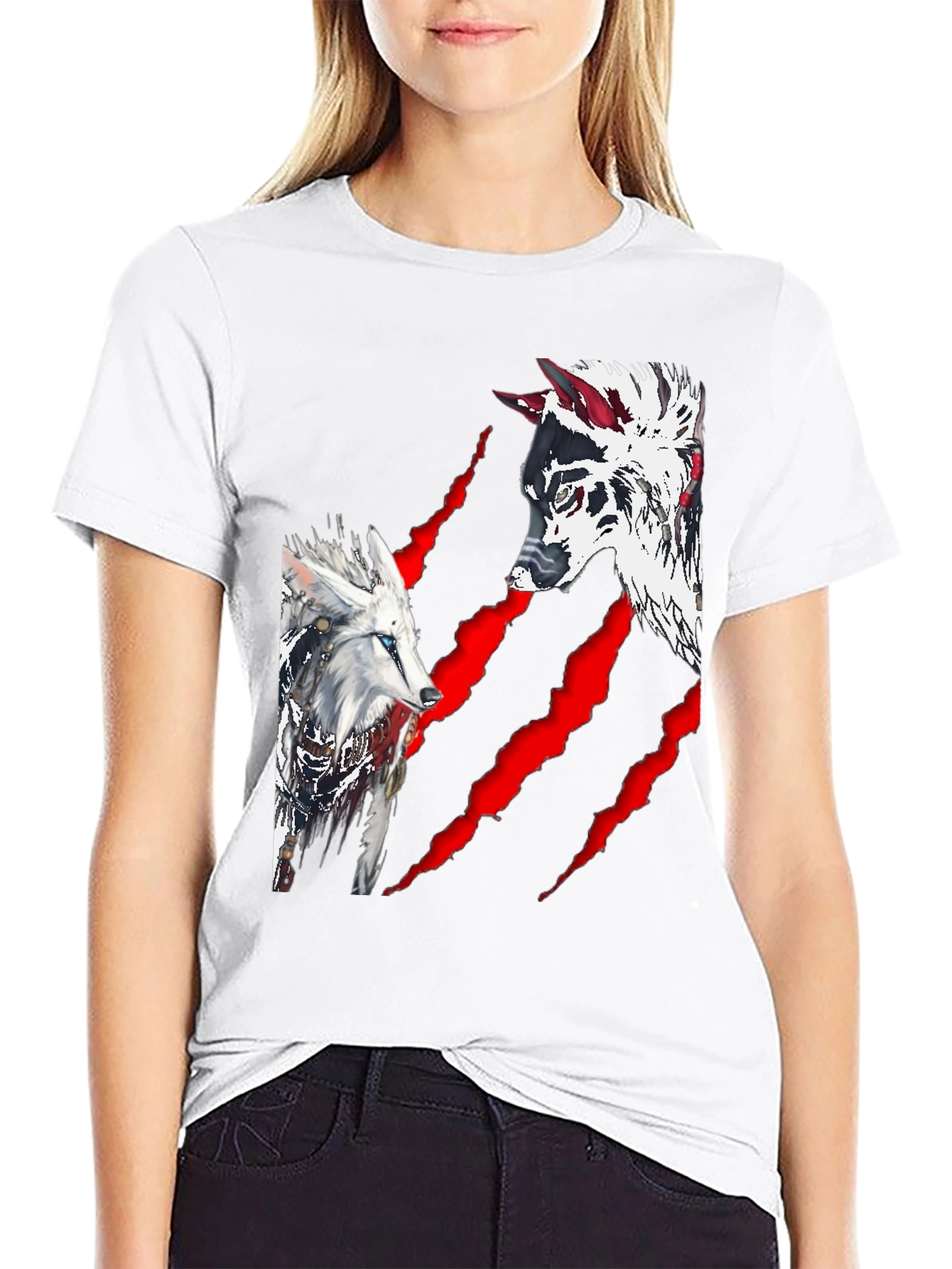 Black Wolf Graphic Print Crew Neck T-Shirt view 9