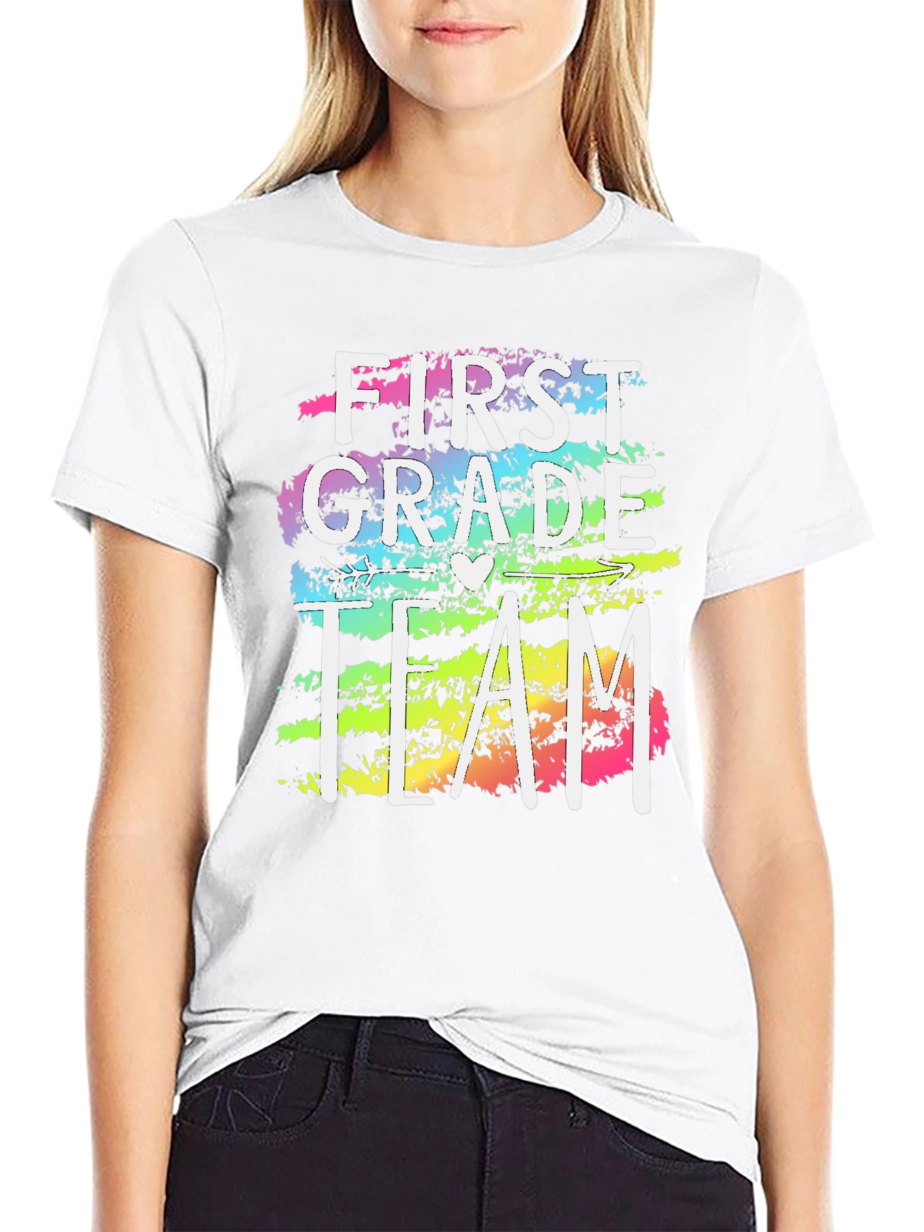 Black First Grade Team Teacher T-Shirt - Colorful Design view 9