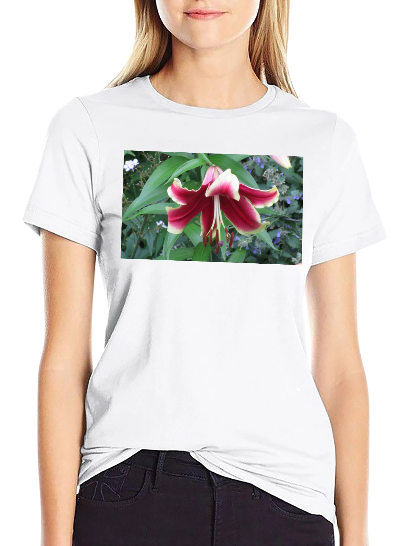 Black Floral Lily T-Shirt - Botanical Graphic Tee view 9