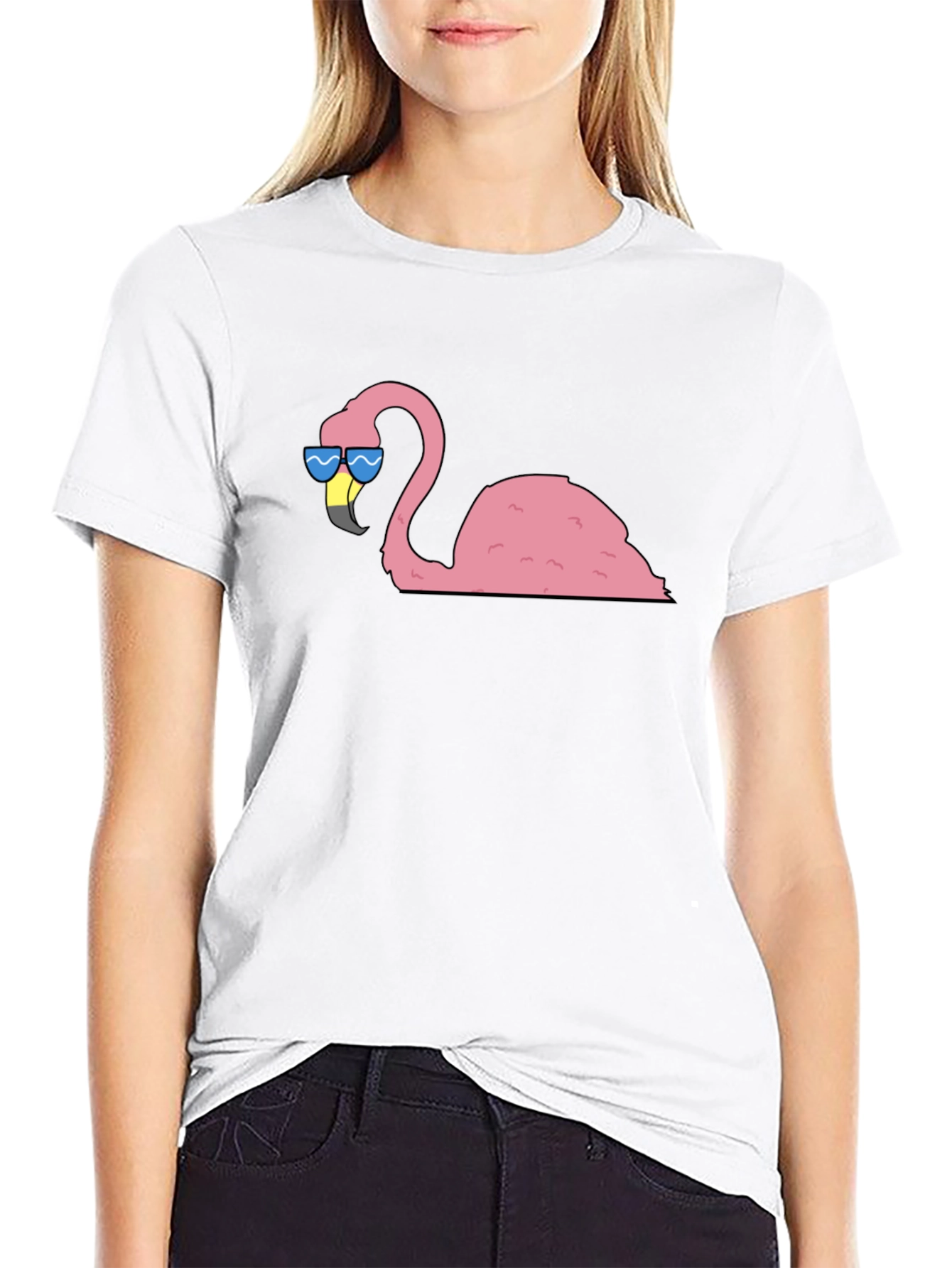 Black Cool Flamingo Graphic Tee - Black Cotton T-Shirt view 9