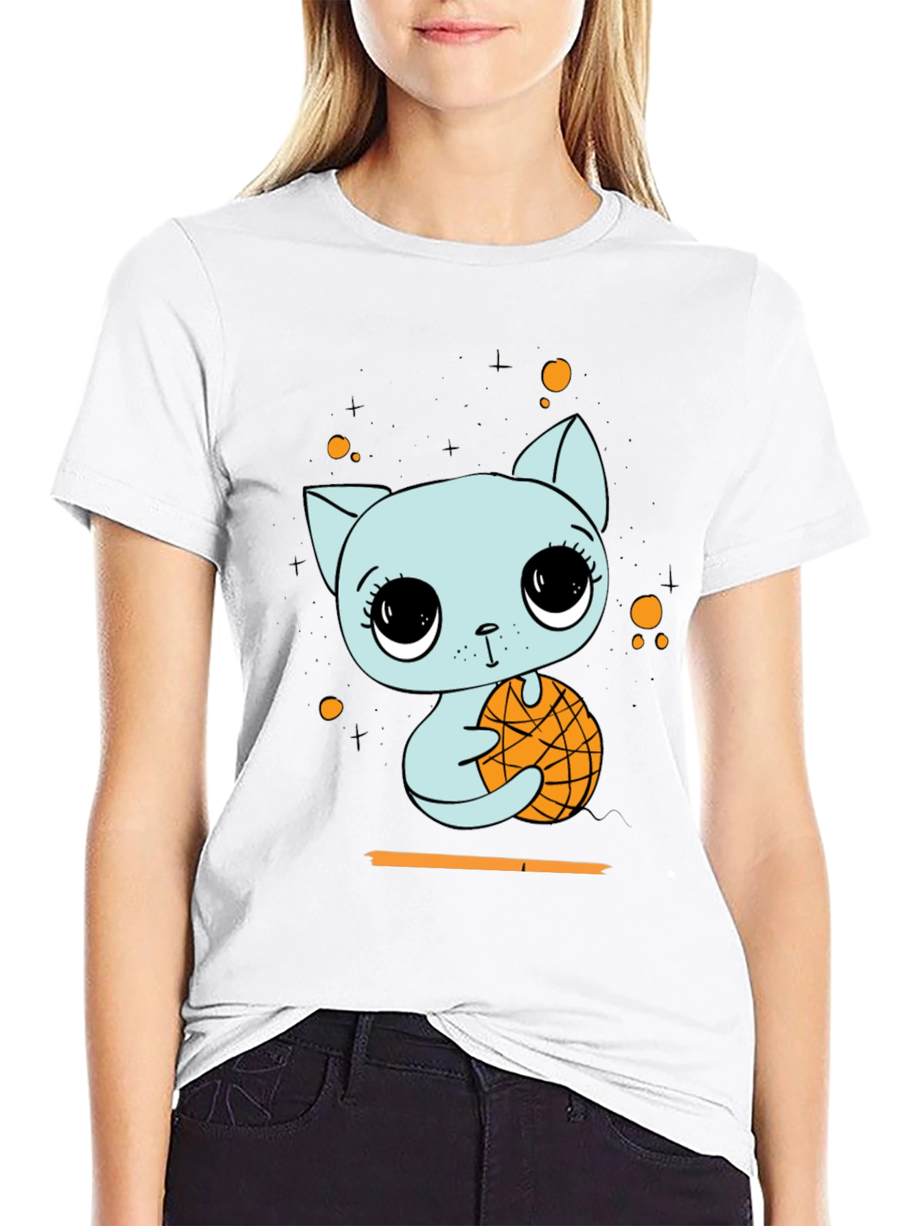 Black Cute Cat with Basketball Graphic T-Shirt view 9