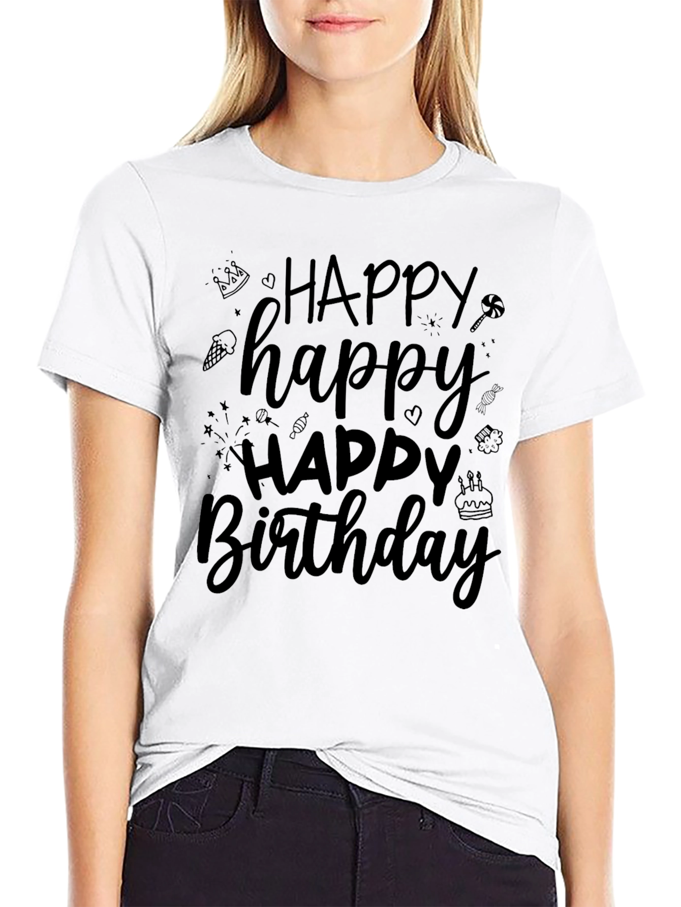 Happy Birthday T-Shirt - Black Crew Neck - 9