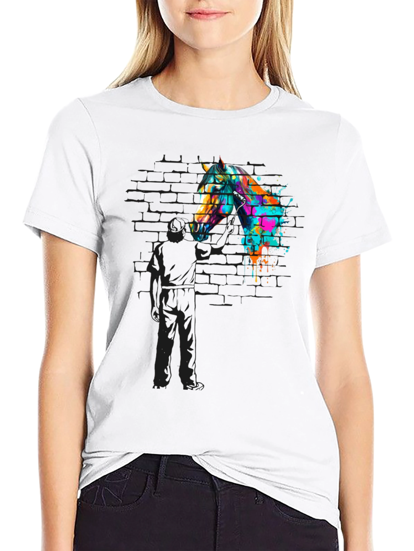Black Abstract Horse Graphic Tee - Men's Black T-Shirt view 9