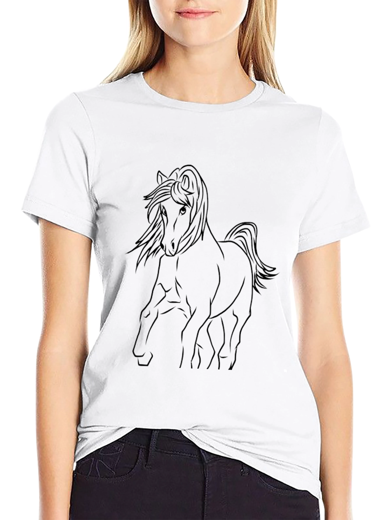 Black Black Horse Line Art T-Shirt view 9