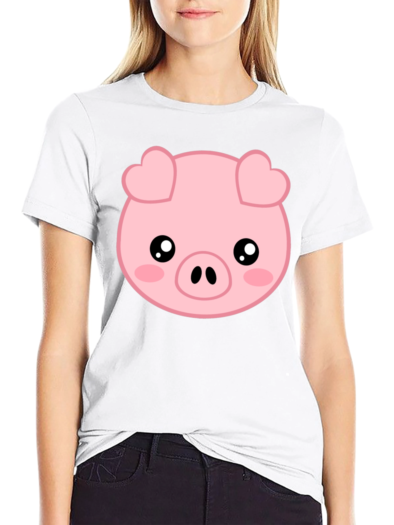 Black Cute Pig Graphic Tee - Black view 9