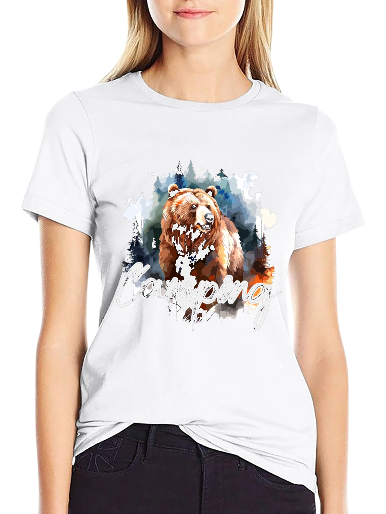 Black Camping Bear Graphic Black T-Shirt view 9