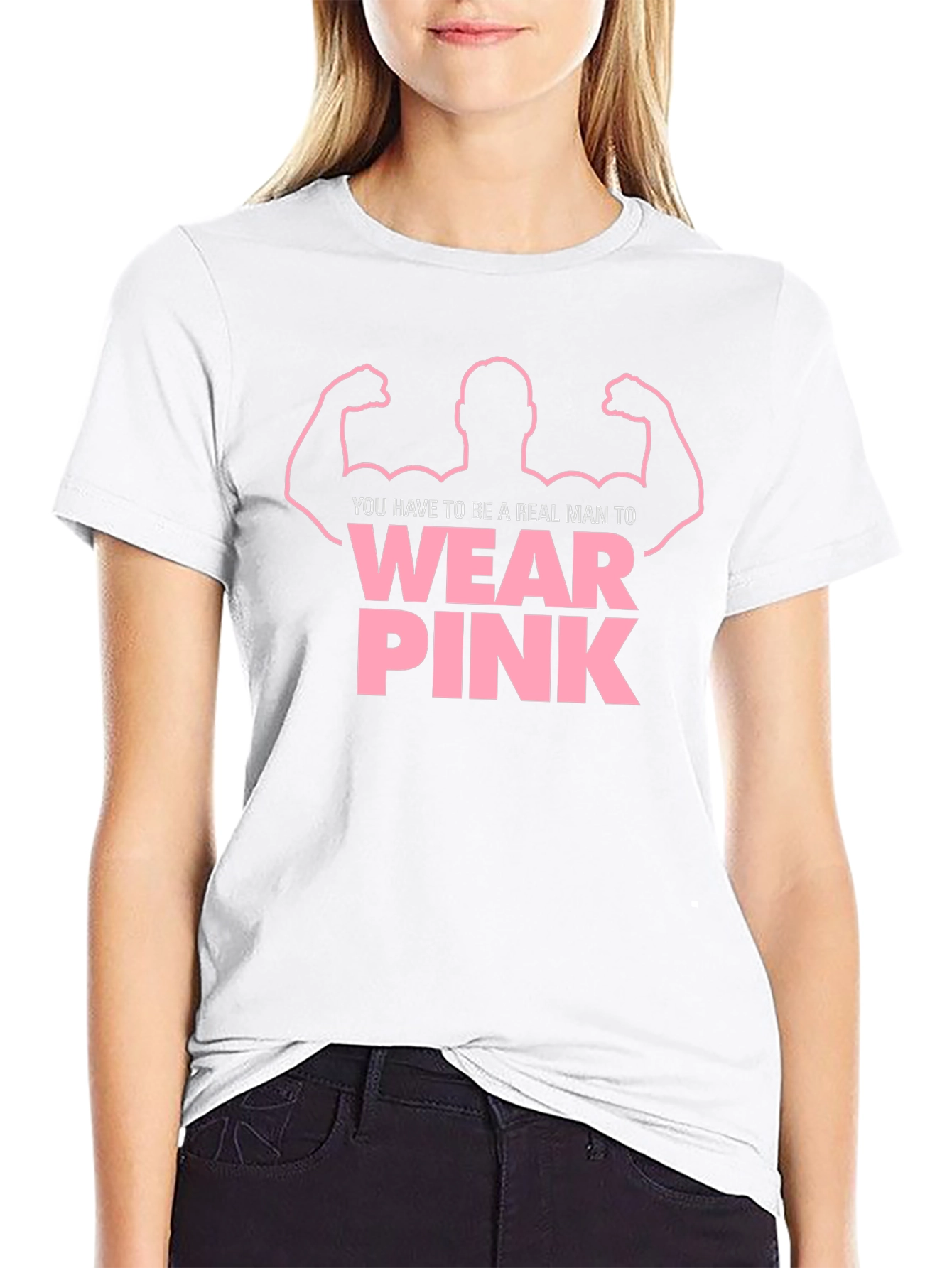 Black Real Man Wear Pink Graphic Tee view 9
