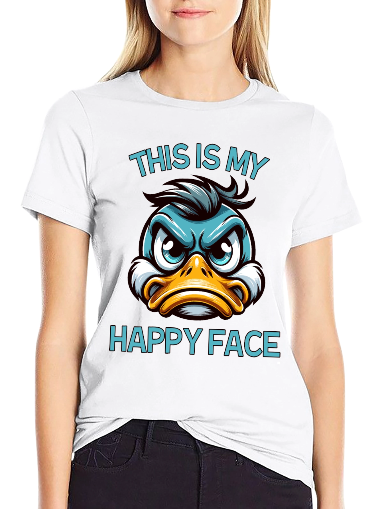 Black Funny Duck Happy Face Graphic T-Shirt view 9