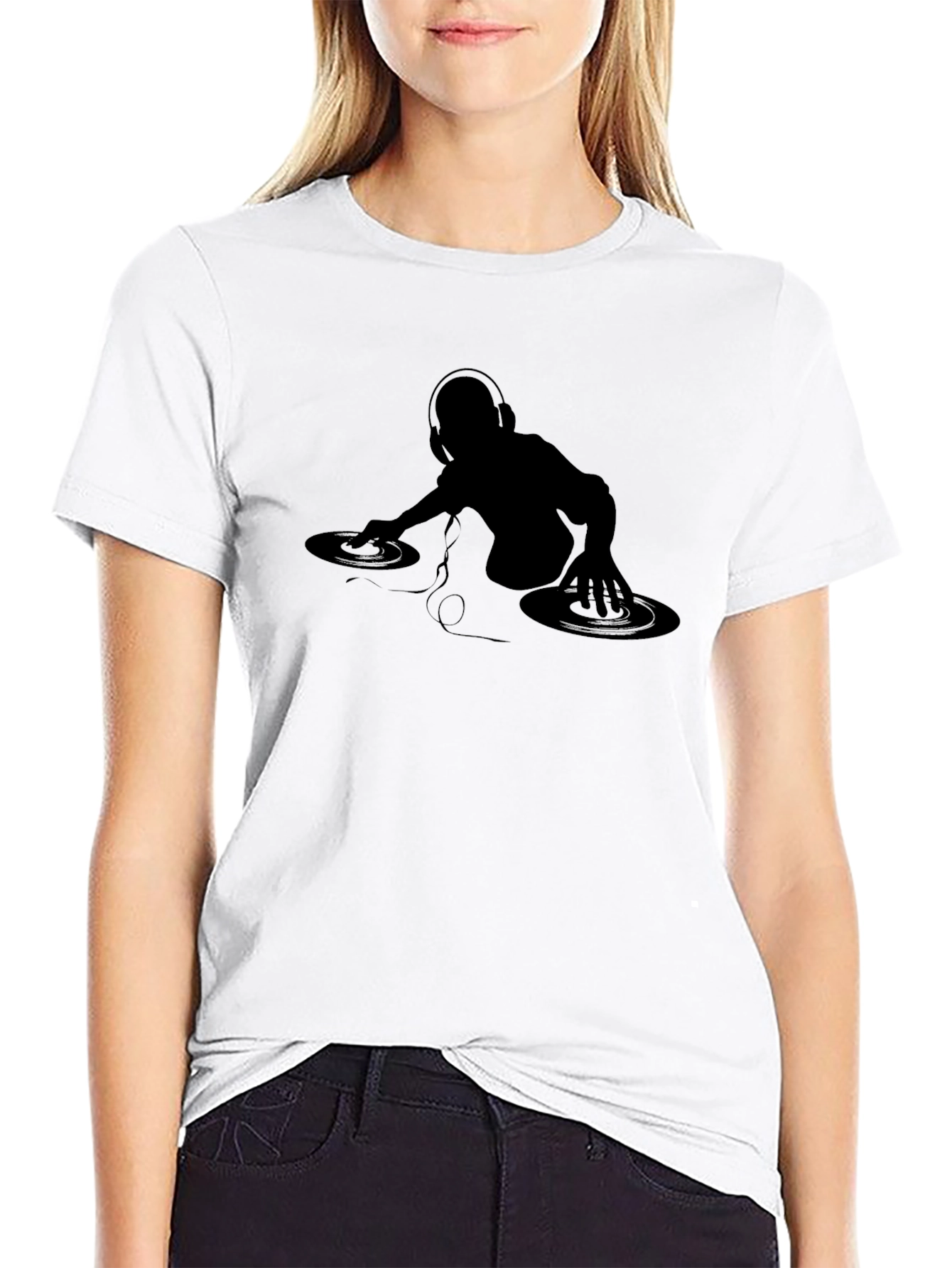 Black DJ Silhouette Graphic Tee - Black Cotton T-Shirt view 9