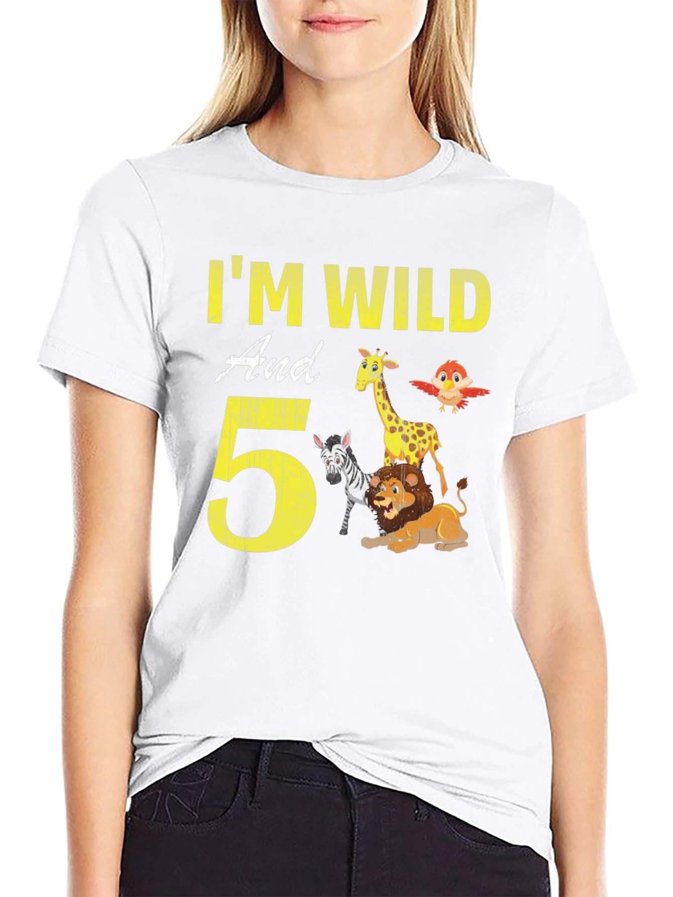 Black I'm Wild And 5! Birthday Animals Kids T-Shirt view 9
