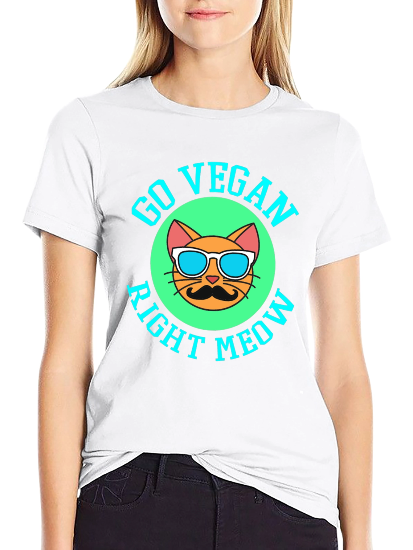 Black Go Vegan Right Meow T-Shirt view 9