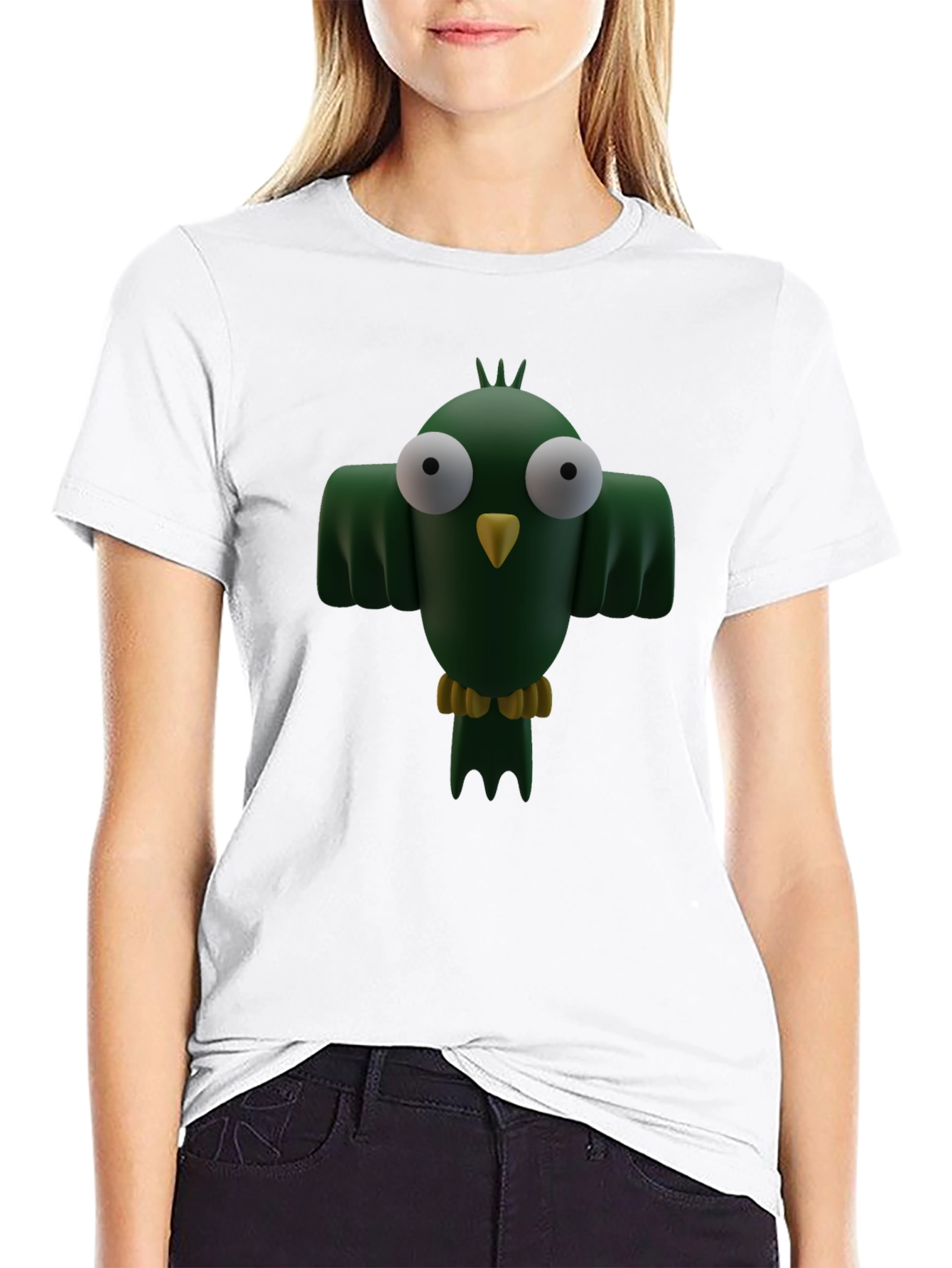 Black Cartoon Bird Graphic T-Shirt - Funny Animal Tee view 9