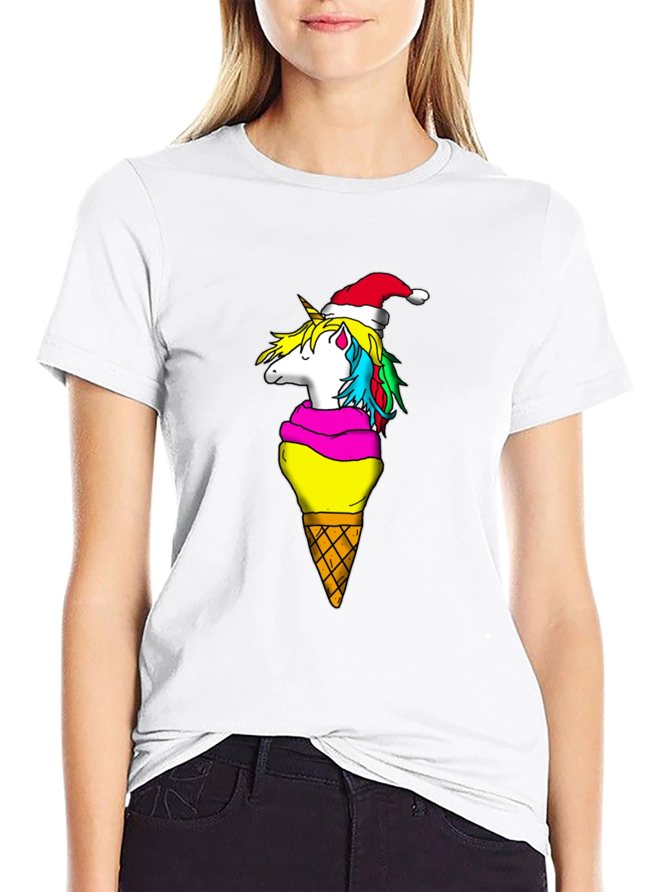 Black Unicorn Ice Cream Cone Christmas T-Shirt view 9