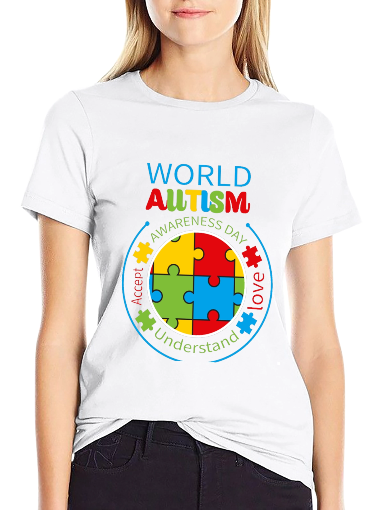 Black World Autism Awareness Day T-Shirt view 9