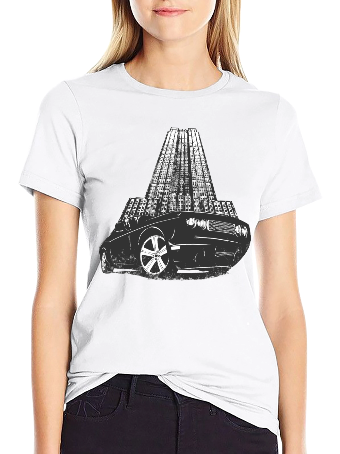 Black Retro Car & Cityscape Graphic Tee - Cool Black T-Shirt view 9