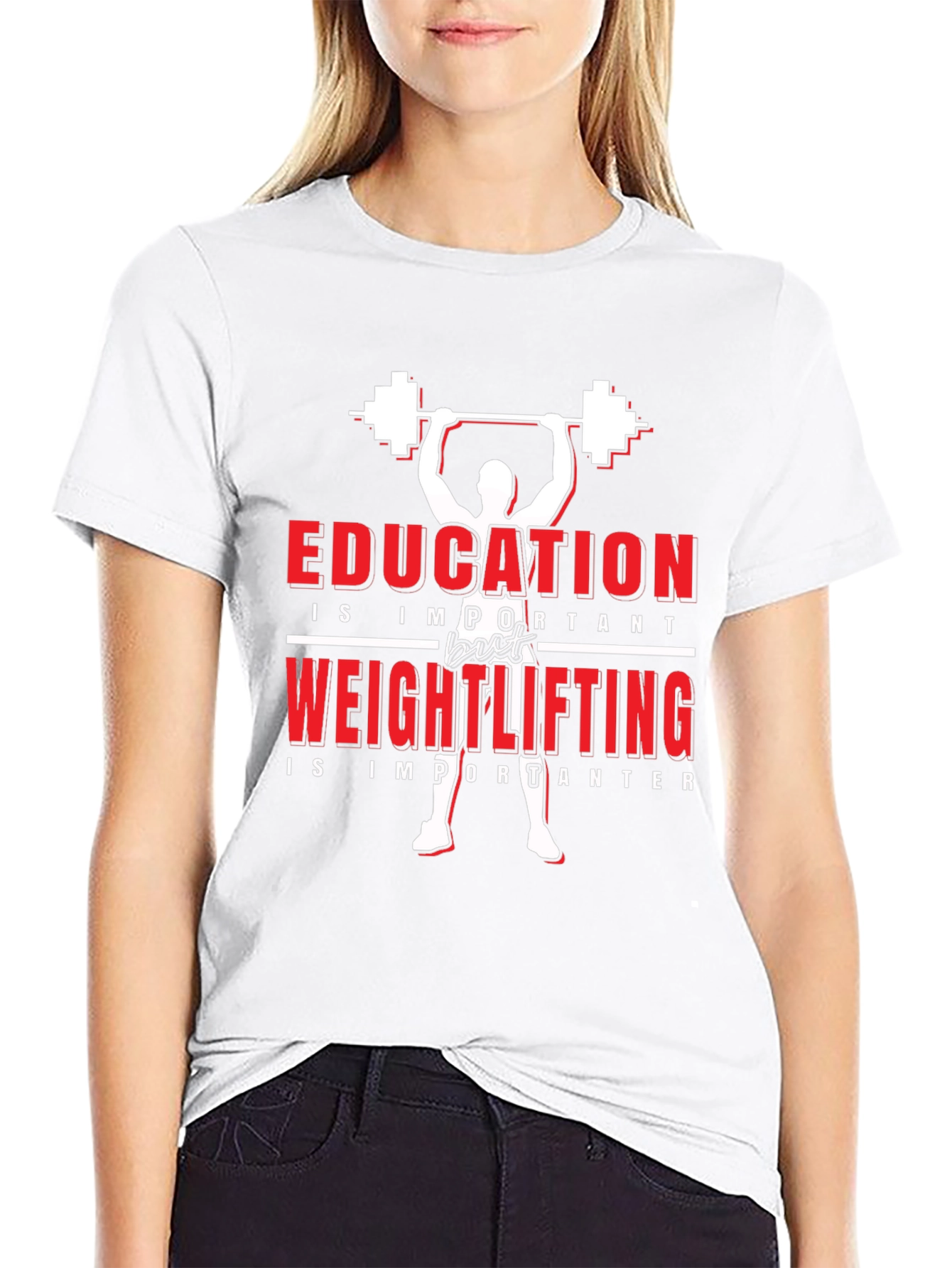 Black Education vs Weightlifting Graphic T-Shirt view 9