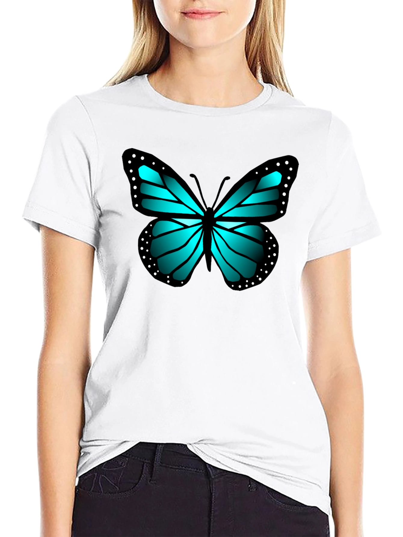 Black Blue Butterfly Graphic Black Tee view 9