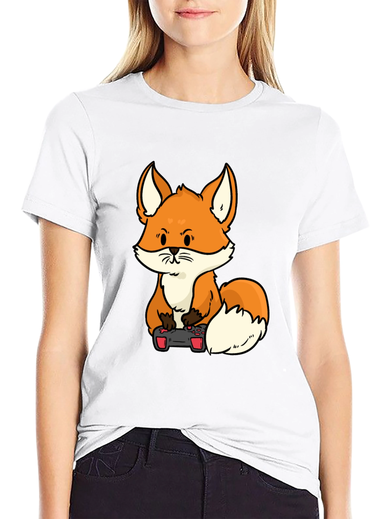 Black Gamer Fox Graphic T-Shirt - Cool Cartoon Design view 9