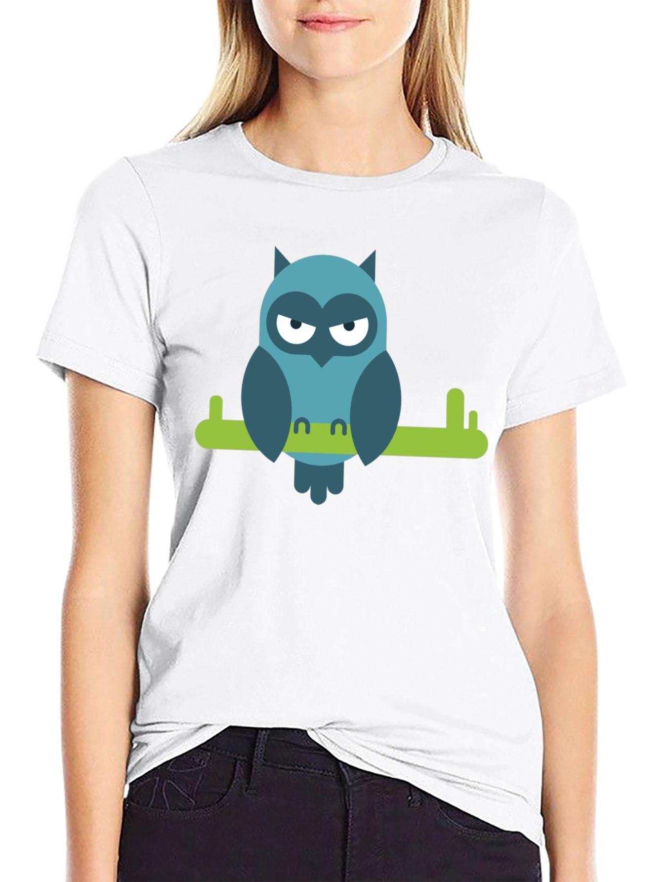Black Cool Owl on Branch Graphic Tee - Black view 9
