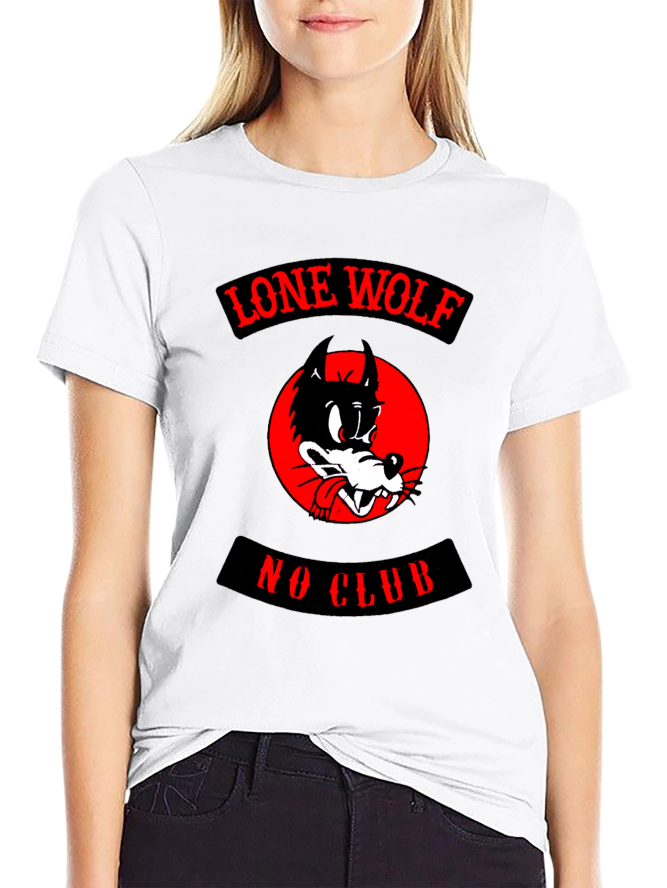 Black Lone Wolf No Club T-Shirt - Black Cotton Tee view 9
