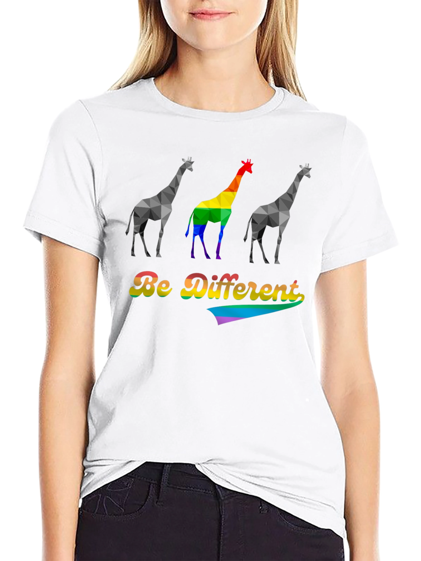 Black Be Different Giraffe Pride T-Shirt view 9