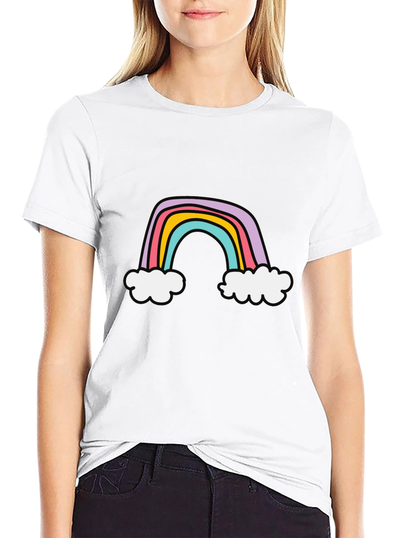 Black Rainbow Graphic Tee - Soft Cotton Blend, Casual Style view 9