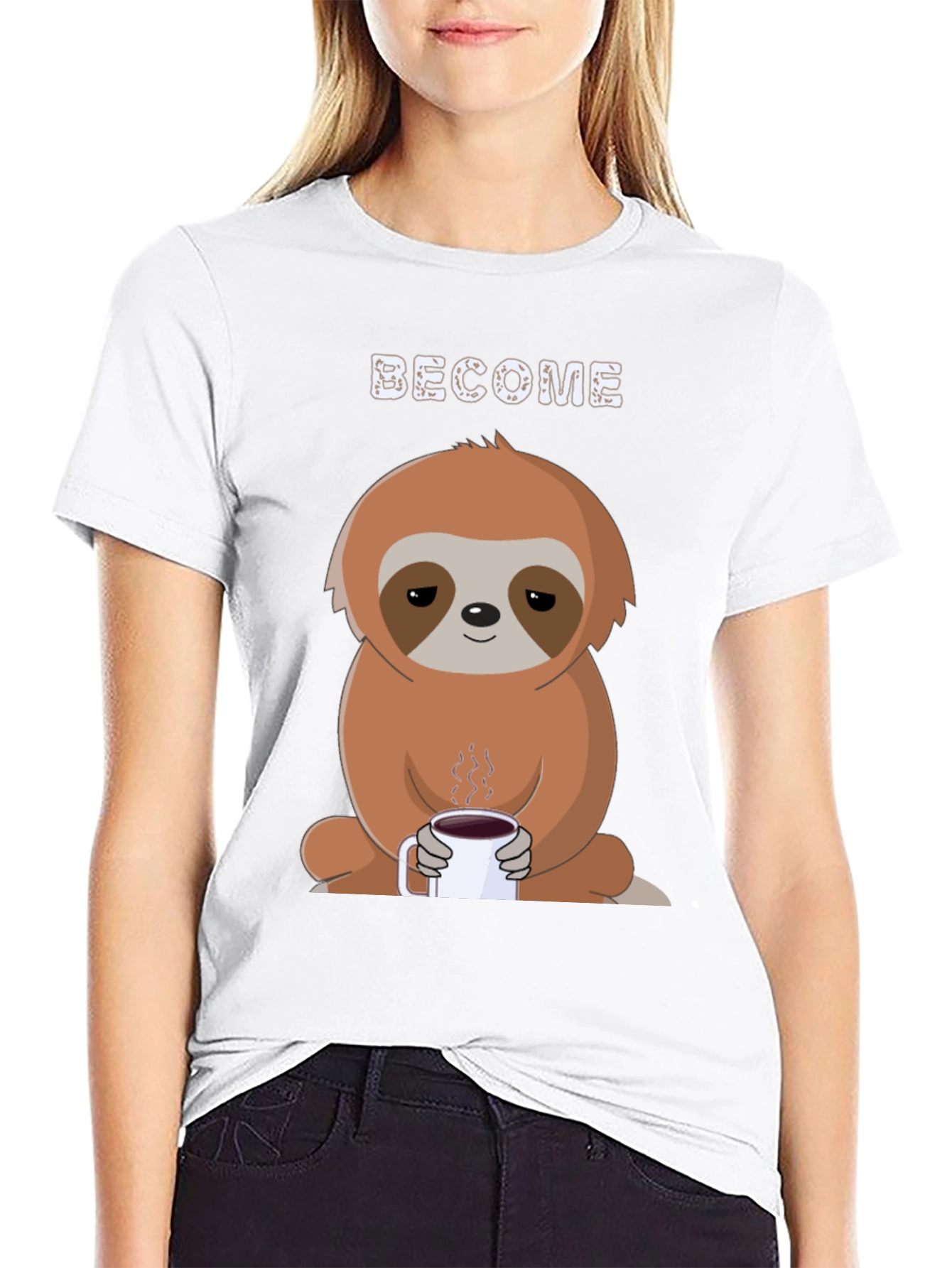 Black Become Coffee Sloth T-Shirt - Relaxed Graphic Tee view 9