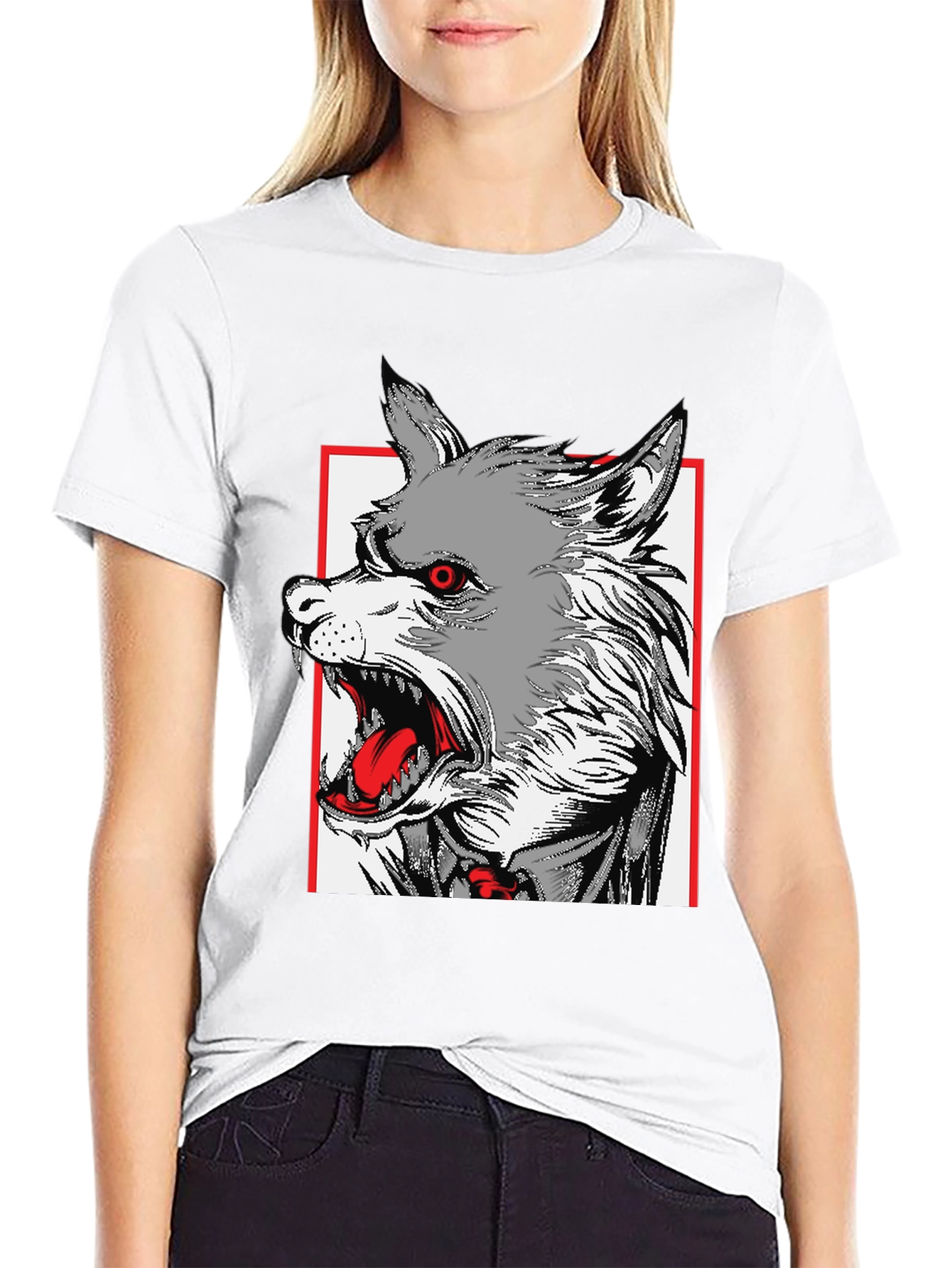 Black Wolf Graphic Print Black T-Shirt view 9