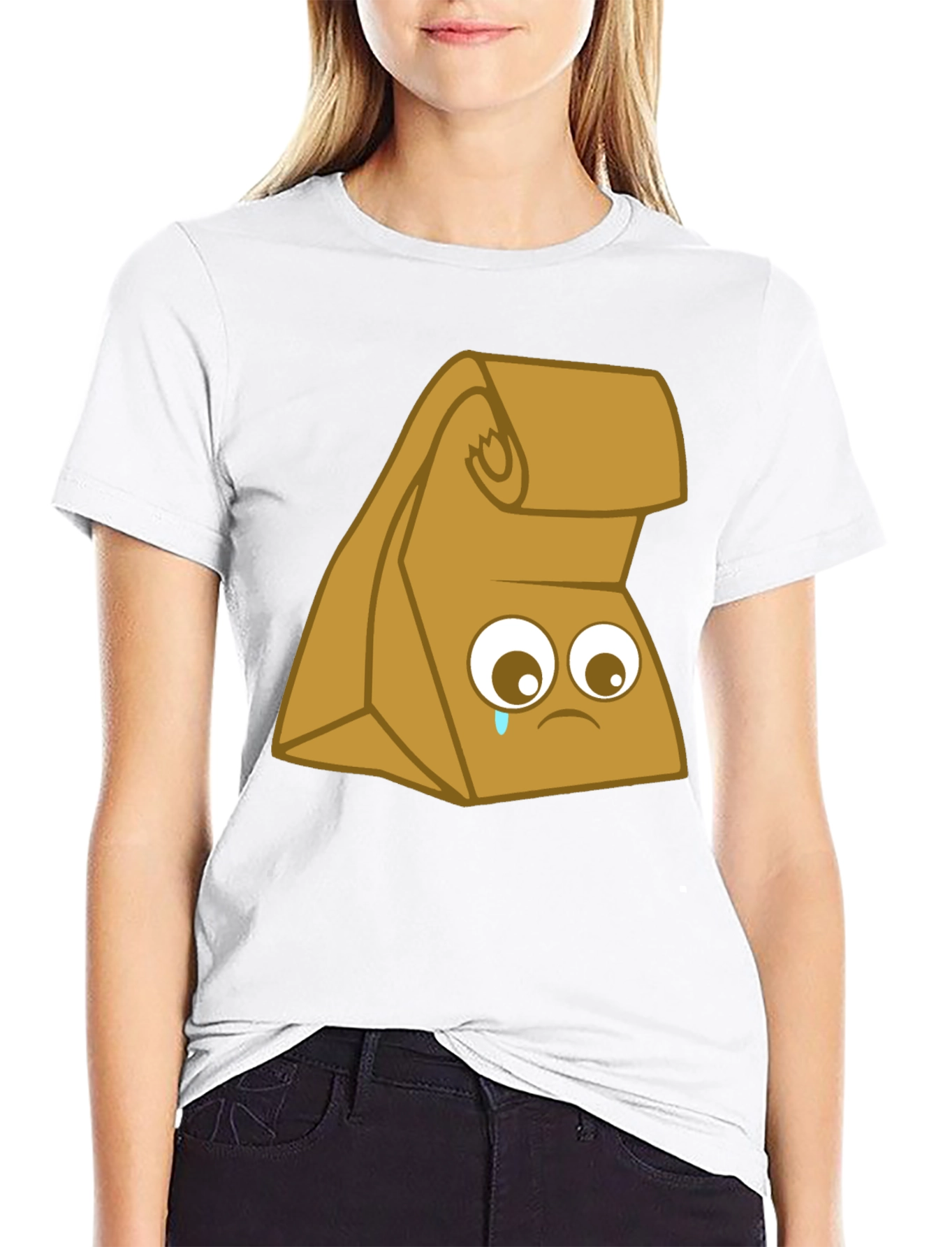 Black Sad Lunch Bag Graphic T-Shirt - Black Cotton Tee view 9