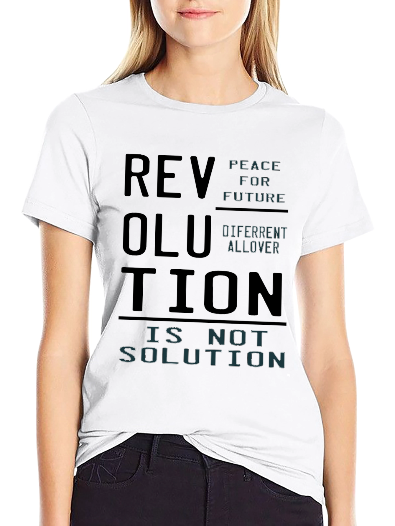 Black Revolution Slogan Graphic Print T-Shirt view 9