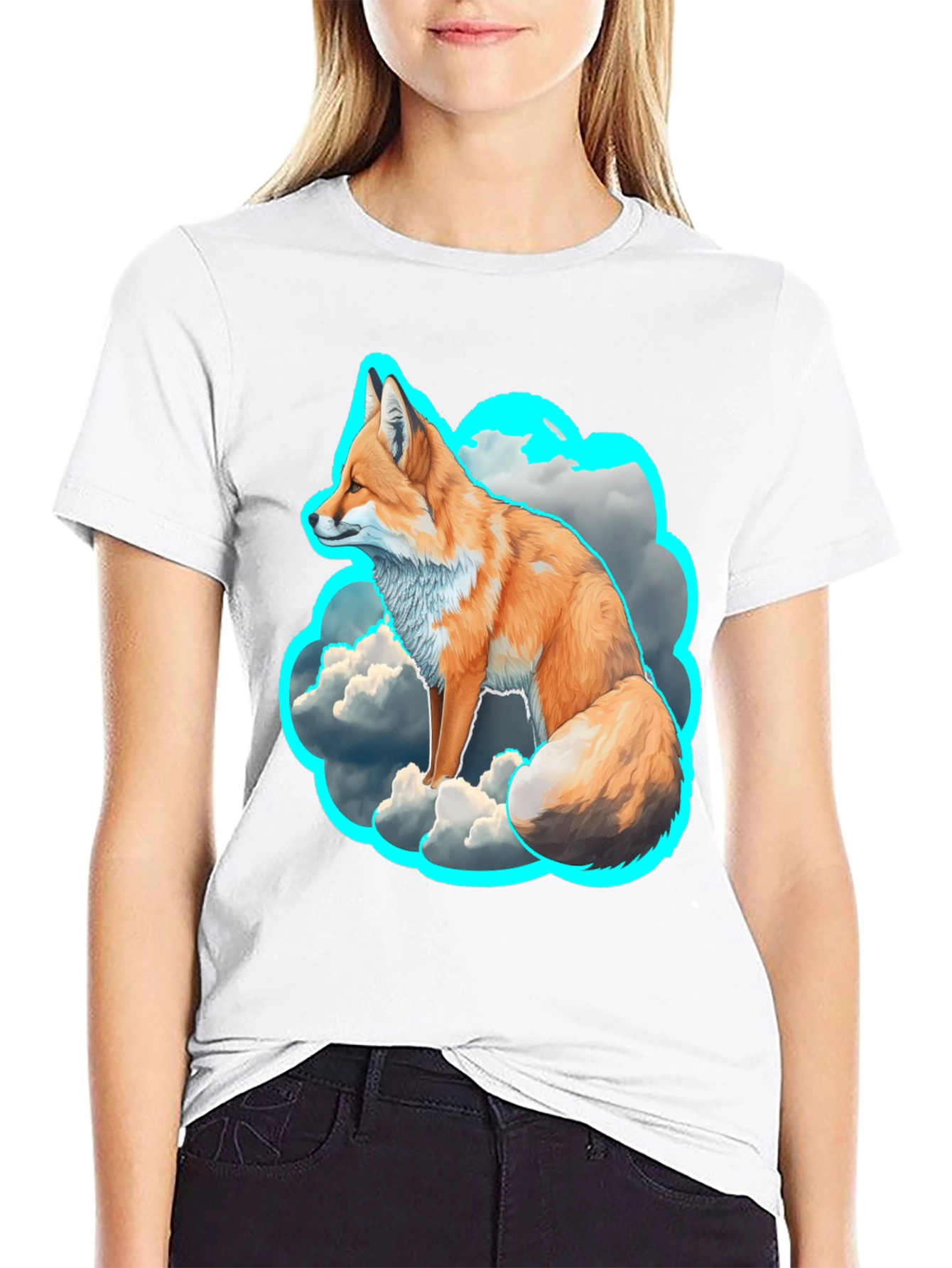 Black Fox in the Clouds Graphic Tee - Unique Design view 9