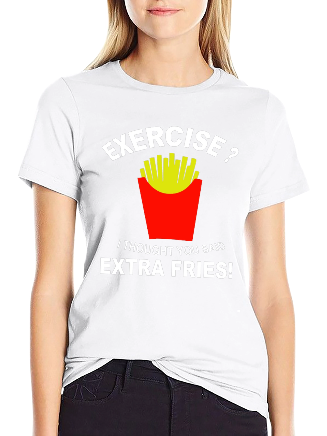 Black Exercise Extra Fries Funny Graphic Tee view 9