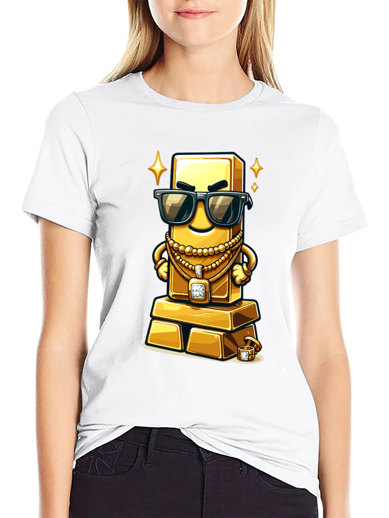 Black Gold Bar Cartoon Graphic Tee view 9