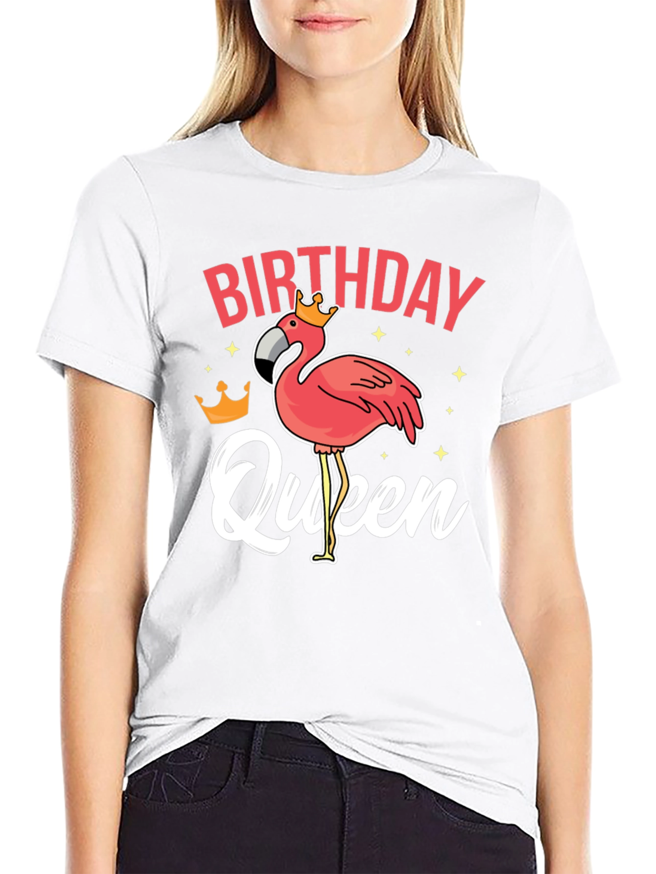 Black Birthday Queen Flamingo T-Shirt view 9