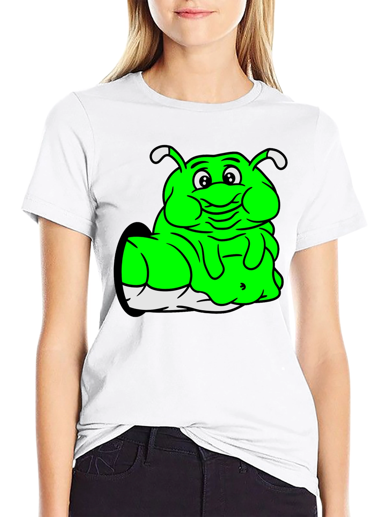 Black Green Cartoon Character Black T-Shirt view 9