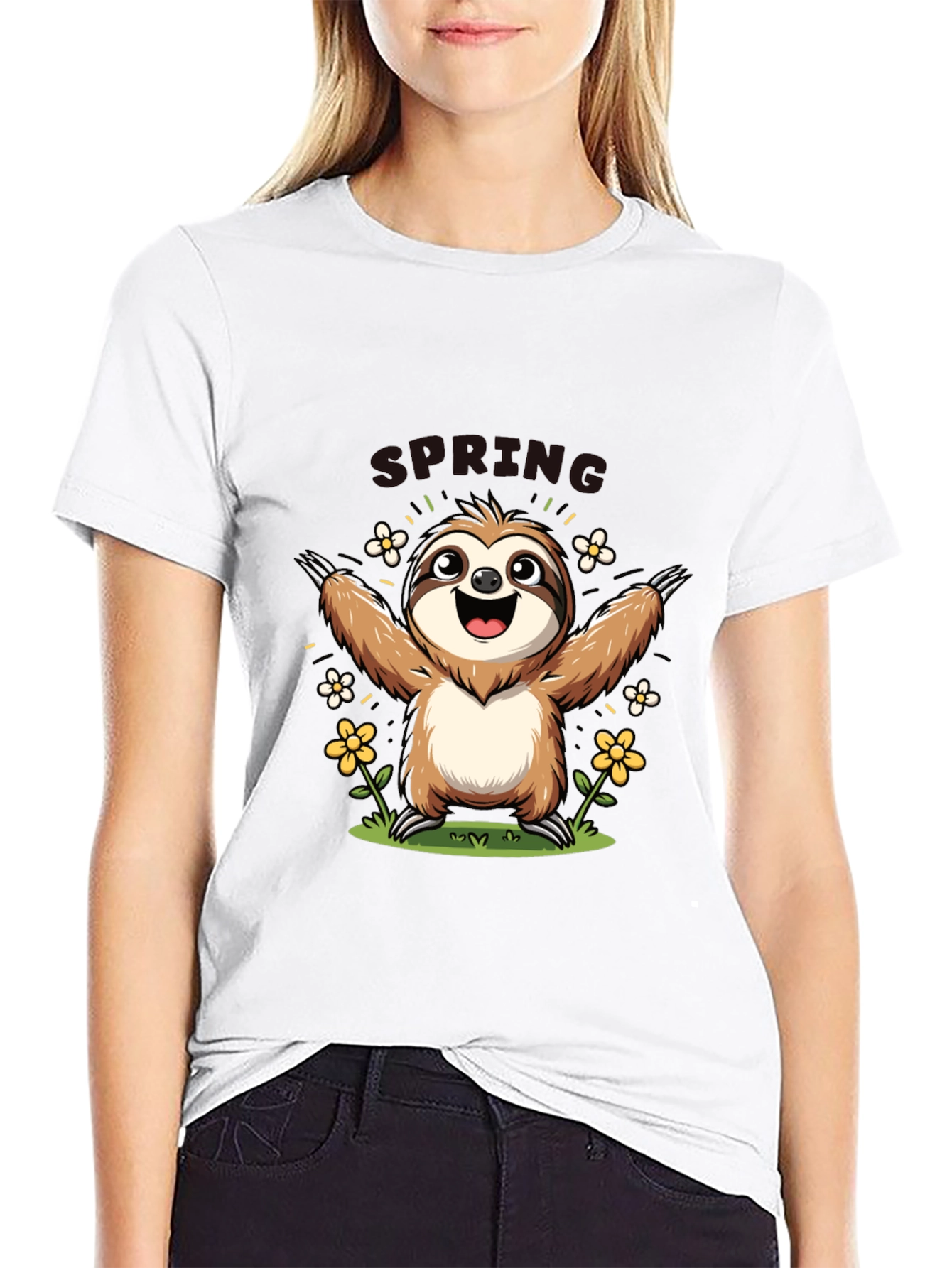 Black Cute Sloth Spring T-Shirt view 9