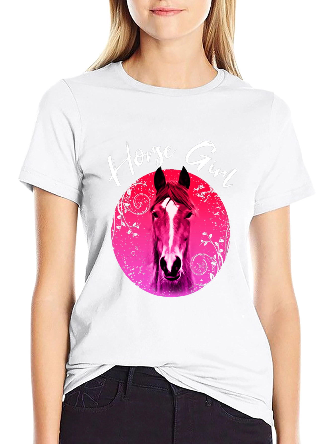 Black Horse Girl Graphic Tee - Black Unisex T-Shirt view 9