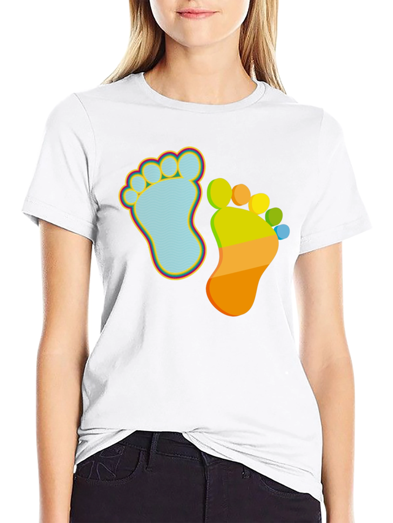 Black Whimsical Footprint Graphic Tee - Funky Feet Fashion view 9